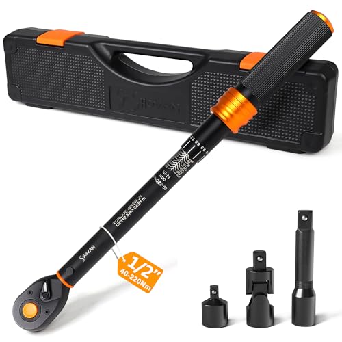 ss shovan Drehmomentschlüssel Auto 1/2 Zoll 40–220 Nm, 4-tlg Reifenwechsel Set mit Klick & ±3% – 125 mm Verlängerung, Adapter & Universalgelenk – für Auto, Motorrad, Radmuttern