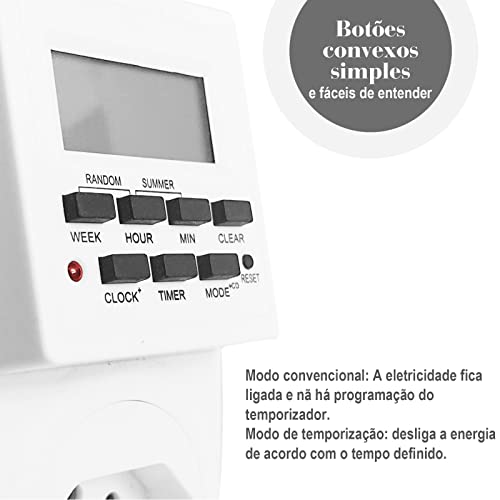 Temporizador Digital Eletrônico, Temporizador digital programável com LCD, Bivolt, 2200w, Branco