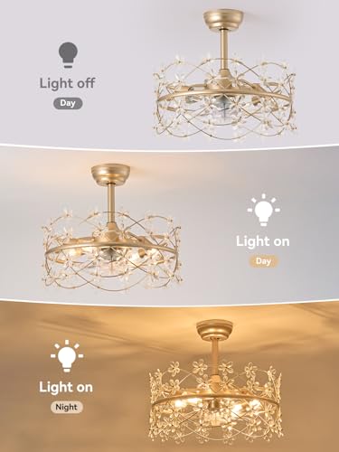 Image of 20 inch Gold Fandelier Ceiling Fans with Lights, Flower Chandelier Ceiling Fan