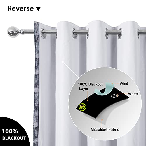 always4u Plaid Curtains for Bedroom Living Room 100% Blackout Thermal Fully Lined Woolen Look Check Drapes Grey Grommet Curtains 84 Inch Length 2 Panels Grey - Image 4