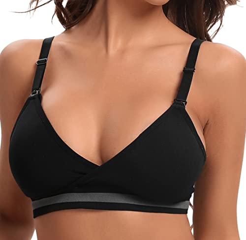 Suekaphin 5Pack Nursing Bra Deep V Neck for Breastfeeding,Seamless Maternity Bralette Wirefree Padded Cup Nursing Bra,Large,Black/Beige/White/LightBlue/Gray - Image 3