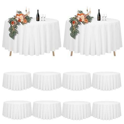 10 Pack White Round Tablecloth 90 inch Round Table Cloth Polyester,White Tablecloths for Round Tables Waterproof Stain Resistant Washable Table Cover in Bulk for Wedding Party Buffet Camping