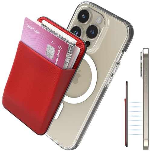Magsafe Kartenhalter für iPhone: MagSafe Kreditkartenhalter für Handy, das 3 bis 5 Karten in einer dehnbaren Stofftasche hält.