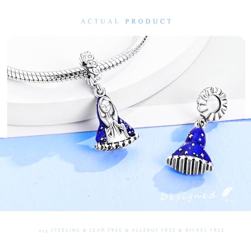 925 Sterling Silver Charms Beads for Bracelets & Necklaces, Blue Virgin Mary Goddess Pendants, Retro Blessed Mother Lucky Charm for Bracelets, Cool Cute Birthday Graduation Gifts Jewelry for Women Men3