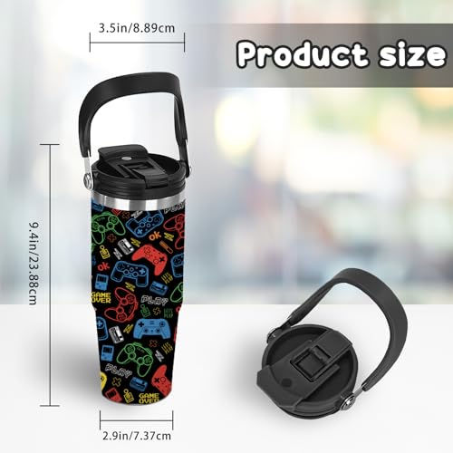 xiiai Game Gift for Boys Girls - 30oz Stainless Steel Insulated Tumbler with Top Handle, Leak-Proof Tumbler for Gamer, Games Travel Coffee Mug for School Travel, Game Lover Christmas Gifts Cup(1pc) by xiiai - Used condition - Image 2