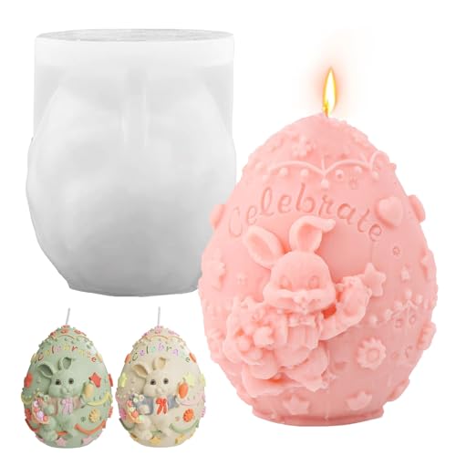 Molde de silicona de Pascua 3D, Forma de Huevo de Pascua, Molde de Silicona de Pascua 3D, Moldes de Silicona para Velas de Conejo para Yeso DIY, Pastel de Vela Perfumada, Decoración del Hogar