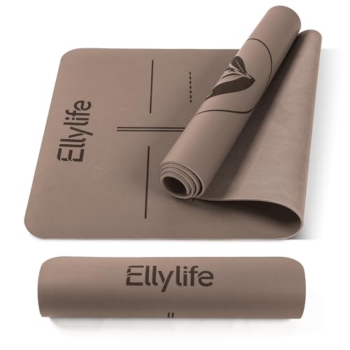 Tapis de Yoga en Caoutchouc Naturel avec Repères d’Alignement, ECO PU/TPE, Extrêmement Antidérapant, avec Sangle, Pour Yoga, Pilates et Fitness à la Maison
