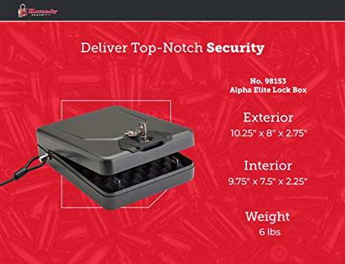 Hornady Alpha Elite Portable Lock Box For Guns And Valuables – Includes 2 Keys And 4 Foot Steel Cable – Thick 16-Gauge Steel, An Ideal Car Lock Box Or Truck Safe – Black, 10.25 X 8 X 2.75 Inches #TOP3