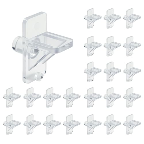 24 Pcs Shelf Support Pegs, 1/4 Inch Clear Plastic Shelf Pins for Kitchen Cabinets, Bookcases & Closet Shelves, No-Tool Installation