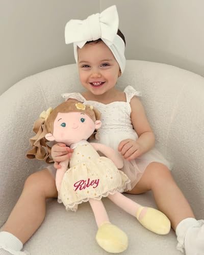 LeyaDoll Personalized Soft Baby Doll Toys (16''), My First Baby Rag Doll for 1 Year-Old Girl Birthday Gift, Christmas Plush Toys Gift for Toddler Kids Infants -Daydream-Daisy Girl-Yellow — view 3