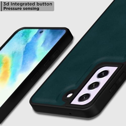 Image of Amazon Basics Back Cover for Samsung Galaxy S21 FE 5G | Premium PU Leather | Soft Touch Finish | Full Camera Protection | Raised Edge Bumper Case (Green)