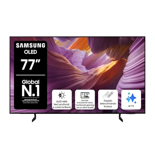 Samsung OLED 4K Vision AI Smart TV 77'' QE77S85FAEXZT, NQ4 AI Gen2 Processor,AI Upscaling, Glare Free, Dolby Atmos & OTS Lite, Contour Design, PACCHETTO INTRATTENIMENTO, 2025