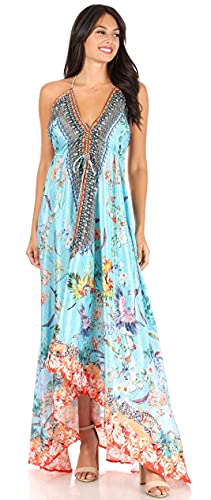 Image of Sakkas Lizi Womens Maxi High-Low Halter Handkerchief Long Dress Beach Party