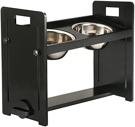 Idepet Elevated Dog Bowls, Adjustable Raised Dog Bowls for Medium and Small Dogs, Wooden Dog Food Bowl Stand with 2 Stainless Steel…