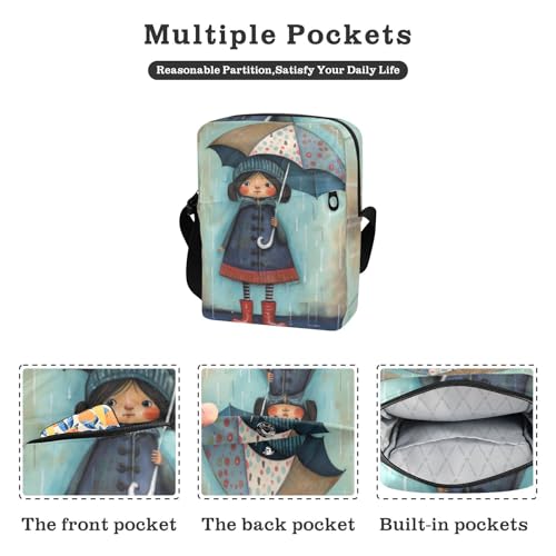 messenger bags Crossbody Bags For Women Shoulder Hand Bags Adjustable Strap for School School- Rainy Day Cute Girl2