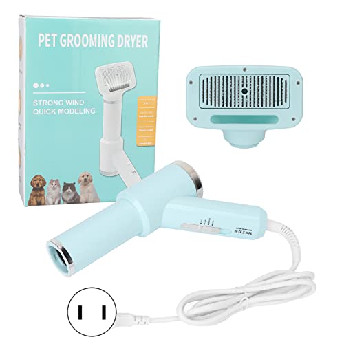 Pet Hair Dryer Comb Adjustable Temp Massage Grooming Blower with Slicker Brush for Cats Dogs, Safe Multi Tier Temp Control, Easy to Use Rotating Installation, 135° Needle (US Plug 110V)