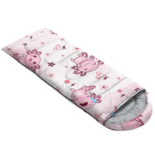 Image of QOOMO Axolotl Cute Camping Sleeping Bags,3 Season Warm & Cool Weather,Lightweight,Waterproof Sleeping Bags for Adults & Kids,Traveling,and Outdoors