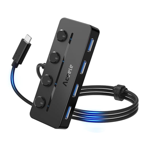 Aceele USB C Hub, USBC to 4-Ports USB 3.0 Hub with Type C Power Port and Individual On/Off Switches, 5Gbps USB C Splitter with 3.3ft Long Extender Cable Compatible for Laptops, MacBook Pro/Air