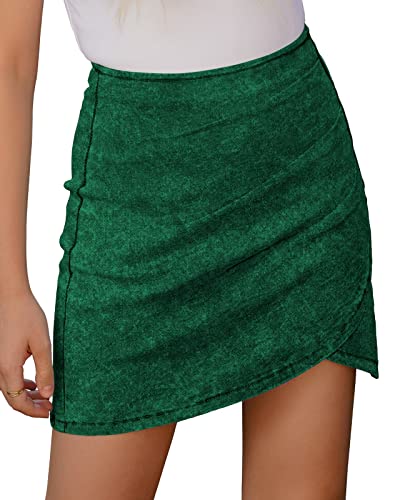 Vetinee Women's Elm Green Tulip Hem Shirred Stretchy Back Zip Casual Bodycon Short Jean Denim Skirt Size Large Size 12 Size 14 #TOP6