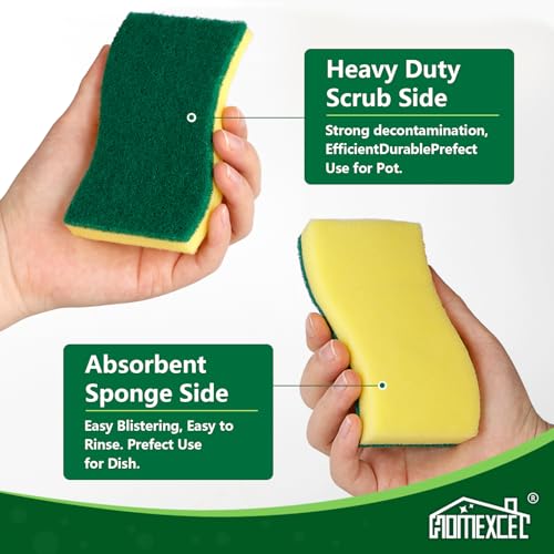 Image of HOMEXCEL Sponges Kitchen 50pcs Heavy Duty for Dishes, Yellow Scrub Cleaning Sponge for Non-Coated Cookware, Dishes, Pots, Pans, Dual Sided Dish Sponge for Kitchen, Household, Bathroom
