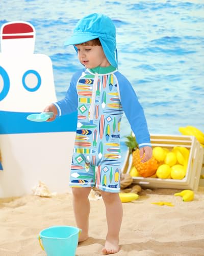 Image of BesserBay Baby Boy Swimsuit UPF 50+ Zip Front Long Sleeve Snaps Bottom One Piece Rash Guard 0-36 Months