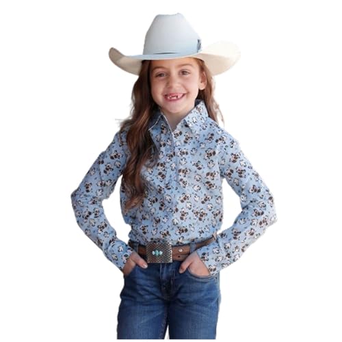 Cruel Girl Girls' Long Sleeve Shirt - Light Blue with Cow Print