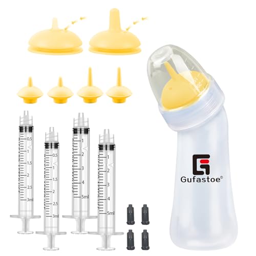 Gufastoe Huisdier kweekfles, met voedernippel en spuiten, kittens, puppyflessen voor voedingsflessen, voor puppy's, hond, kat of andere pasgeborenen, 15 stuks (geel)
