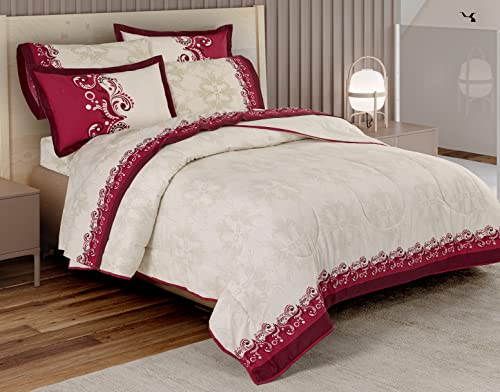 Primor Sendai 3 Pieces Reversible Comforter Set - Bedding Cotton Rich - Burgundy Red & Beige Color With Beautiful Paisley And Medallion Designs (Queen / Full Size) #TOP3