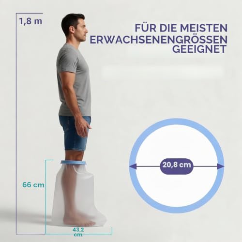 Mosmat Gipsschutz Wasserdicht Bein Duschschutz. 1 Stück Verbandschutz Wasserdicht zum Schutz Ihres Fußes und Beines für Erwachsene, hält verbände während des Badens sicher trocken und sauber.