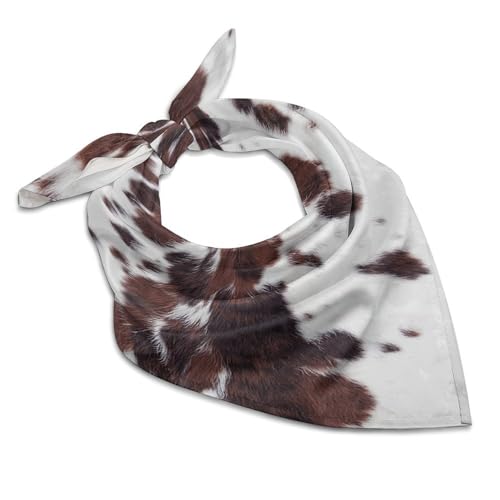 Longhorn White Cowhide with Black And Brown Spots Square Scarf Headscarf Neck Scarf Printed Women's Headscarf