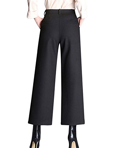 Tanming Women's Casual High Waist Trousers Wool Blend Cropped Wide Leg Pants2