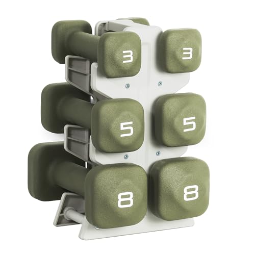 Tone Fitness 32 LB Neoprene Dumbbell Set with Storage Rack – Non-Slip, Anti-Roll Hand Weights for Home Gym Workouts - Green