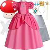 LAND BABEE Princess Dresses for Girls Little Kids, Princess Costume Cosplay Birthday Halloween Party Dress Up Accessories Crown and Earrings (5-6 Years)