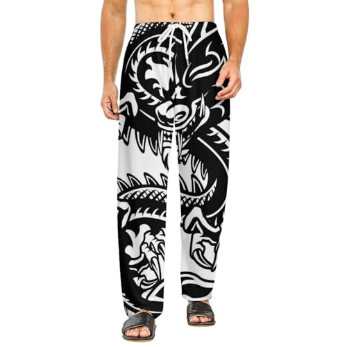 Bas de pyjama femme dragon pantalon vêtements de nuit long noir et blanc taille S avec poches