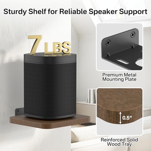 Image of Aiweiwa Small Speaker Shelf Wall Mount Pair, 5.3 inch x 6.7 inch Adjustable Rear Speaker Wall Mount Shelves for Small Surround Sound Speakers, Wooden Floating Speaker Wall Shelves, Up to 7 lbs Per Shelf