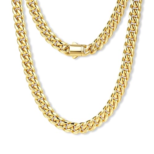 MUSECLOUD Mens Cuban Link Chain Necklace - 14K Gold Plated Stainless Steel Chains for Men Durable 8mm Thick Miami Curb Jewelry for Brother Father Non-Tarnish Necklaces Trendy Present 20 inch