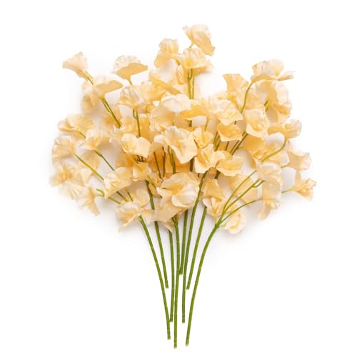 Ling's Moment Artificial Sweet Pea Flowers, 8pcs Butter Yellow Fake Sw