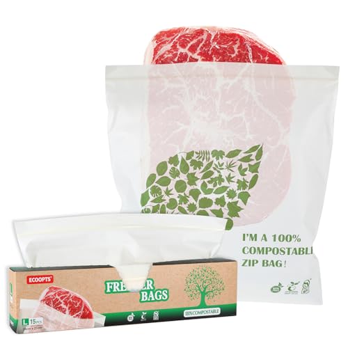 100% Compostable Large Sandwich Zip Bag | ECO-Friendly Food Storage Bags | Freezer Bag | Plant-Based BPA-free | Seal well for Fruit,Food and Snack (L) (15)