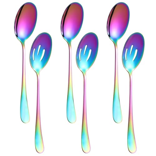 6-Piece Serving Set, 8.7-Inch Stainless Steel Buffet Spoons, Large Utensils for Kitchen, Colorful
