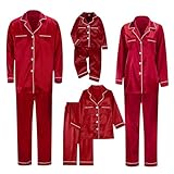 Mens Satin Pajamas Set Fall Fashion Family Christmas Pajamas Matching Sets Silk Satin Xmas Pjs Sleepwear Comfy Long Sleeve Button Down Holiday Loungewear Plus Size Couples Jammies Wine