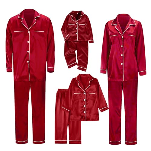 Mens Satin Pajamas Set Fall Fashion Family Christmas Pajamas Matching Sets Silk Satin Xmas Pjs Sleepwear Comfy Long Sleeve Button Down Holiday Loungewear Plus Size Couples Jammies Wine