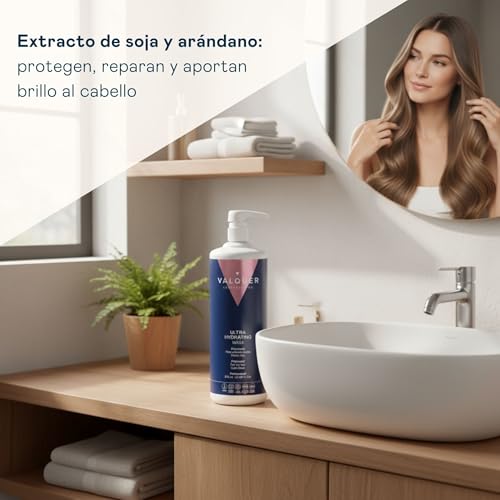 VALQUER Mascarilla Capilar Ultra Hidratante Zero | Repara, Nutre y Revitaliza el Cabello Seco | Efecto Antifrizz con Keratina, Extracto de Soja y Vitaminas | Vegano | 1 L - imagen 4