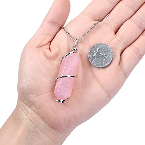 CrystalTears Healing Crystal Necklace Sliver Wire Wrapped Hexagonal Quartz Crystal Point Gemstone Pendant Necklace Jewelry for Women