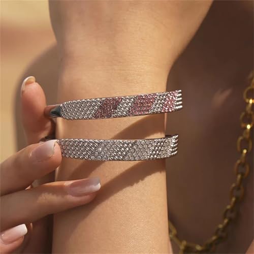 Minimalist Stainless Steel Pink White Cubic Zircon Bangle for Women No Tarnish Gold Plated Women Bracelets Fashion Jewelry 26.2G3