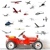 MEFOSS 3D Airplane Wall Decals Helicopter Art Stickers Peel and Stick Removable Vinyl Aircraft Wall Stickers for Kids Bedroom Playroom Classroom Baby Nursery Decoration