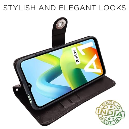 Image of Pikkme Redmi A1 | Redmi A2 Flip Cover Leather Finish | Inside TPU with Card Pockets | Wallet Stand and Shock Proof | Complete Protection Button Flip Case (Coffee)