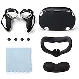 Silicone Protctive Cover Set for Quest 2 Accessories, VR Shell Cover+Silicone Face Cover+Lens Protector +Controller Grips Protector Cover+Thumb Button Cap+Cleaning Cloth (Black)