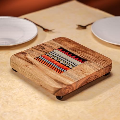 Image of Elegant Kala Acacia Wood Riser with Ceramic and Metal Feet - Handcrafted Home Decor Stand for Shelves and Tables, Beautifully Designed for Superior Aesthetic Appeal