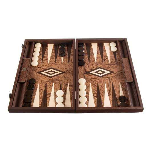 Manopoulos Nogal Burl - Juego de backgammon tradicional de madera hecha a mano para decoración de oficina 48x30 cm