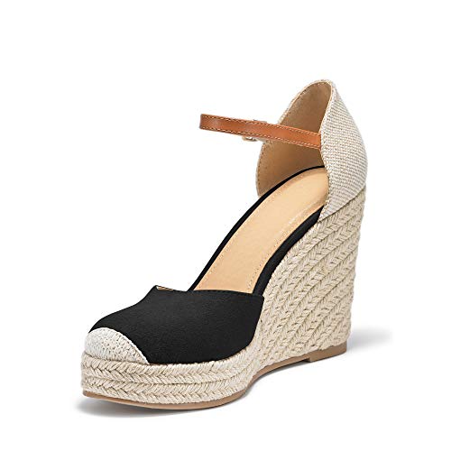 Image of FISACE Womens Summer Espadrille Heel Platform Wedge Sandals Ankle Buckle Strap Closed Toe Shoes